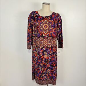 DM Collection Womens 18W Josephina Jersey Dress NWT Paisley Floral Purple Wine
